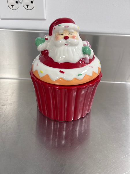 Mini Santa Cupcake Cookie Jar